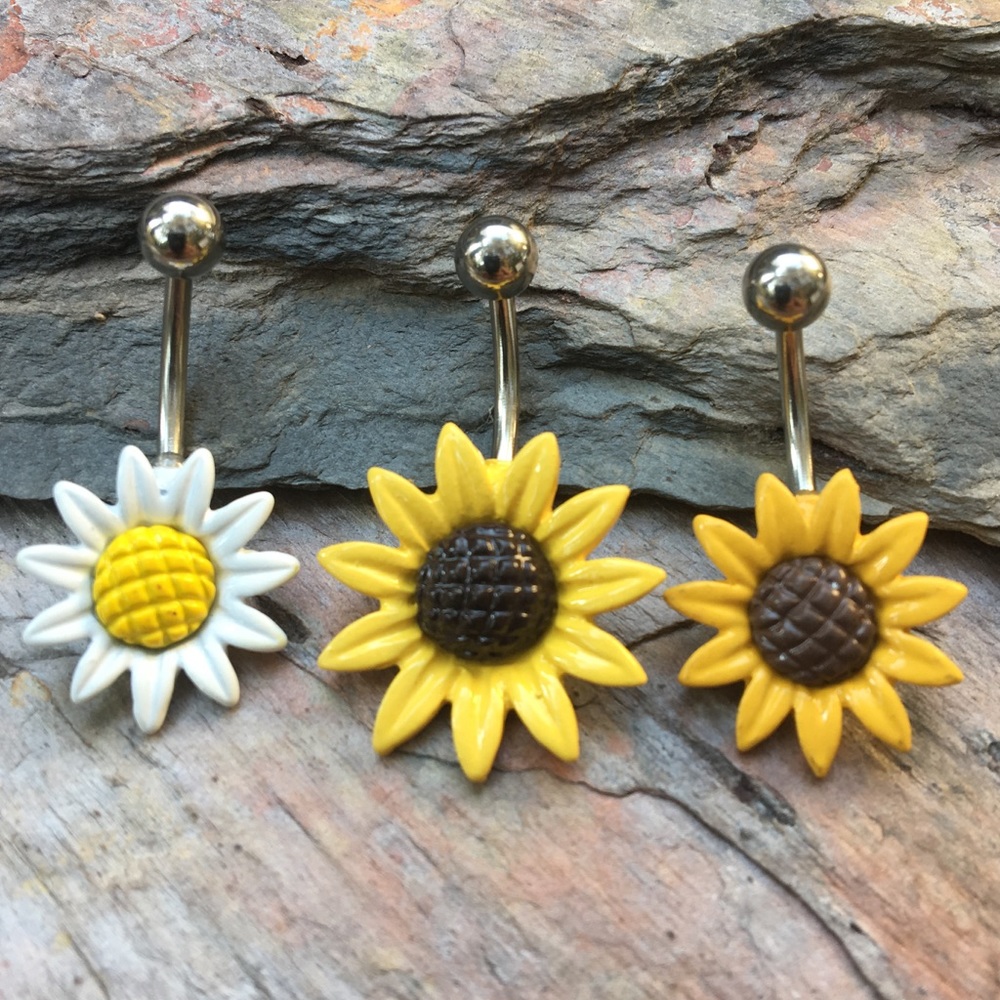 Lot of 3 Sunflower Daisy Flower Belly Navel Rings